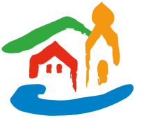 Logo des Wettbewerbs: Strichzeichnung mit Haus, Kirche, Berg und Bach