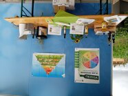 Biertisch mit verschiedenen Ölen vor blauem Pavillon